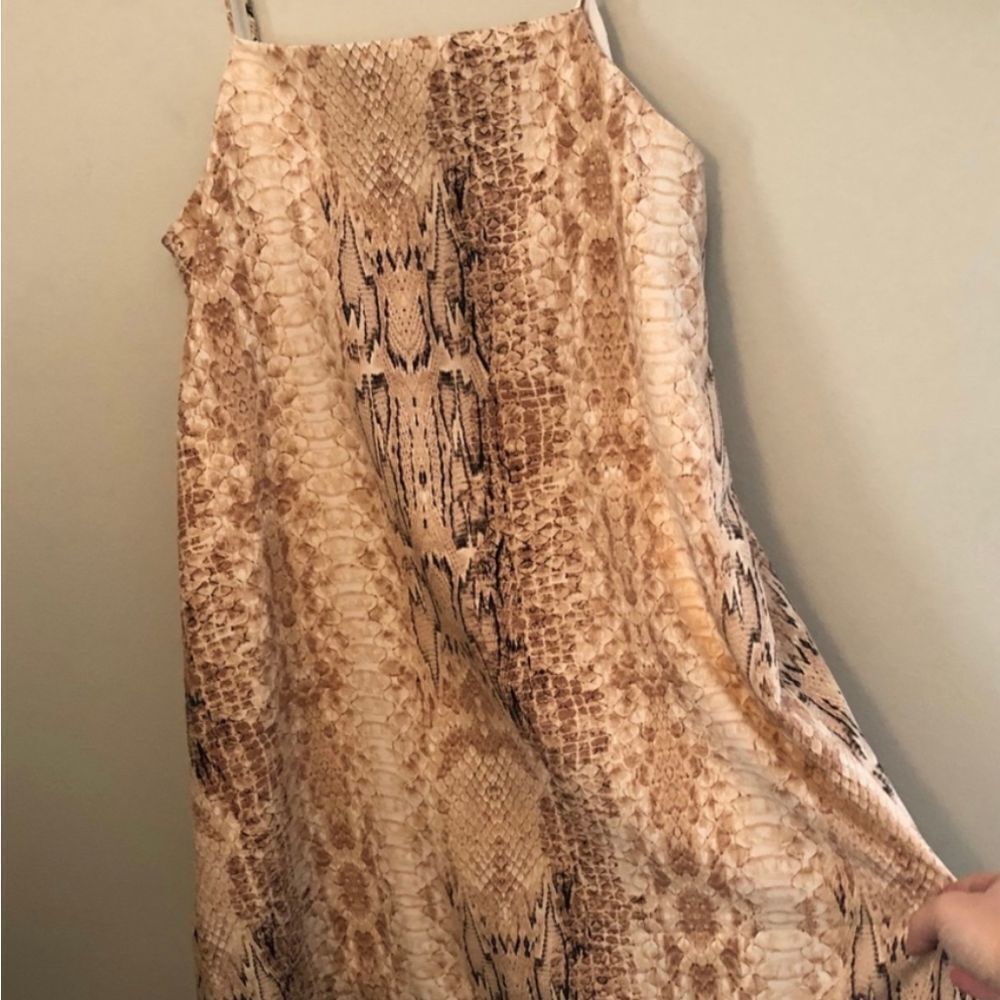Peach Love California Brown Snake Print Mini Slinky Boutique Dress Size Large